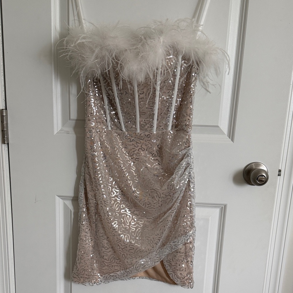 Shining Impression Sequin Marabou Dress
